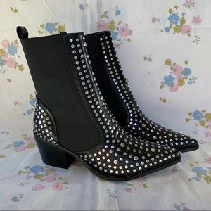 Shu Shop Zsa Zsa Studded Pointed Toe Ankle Boots in Black, Size 7.5